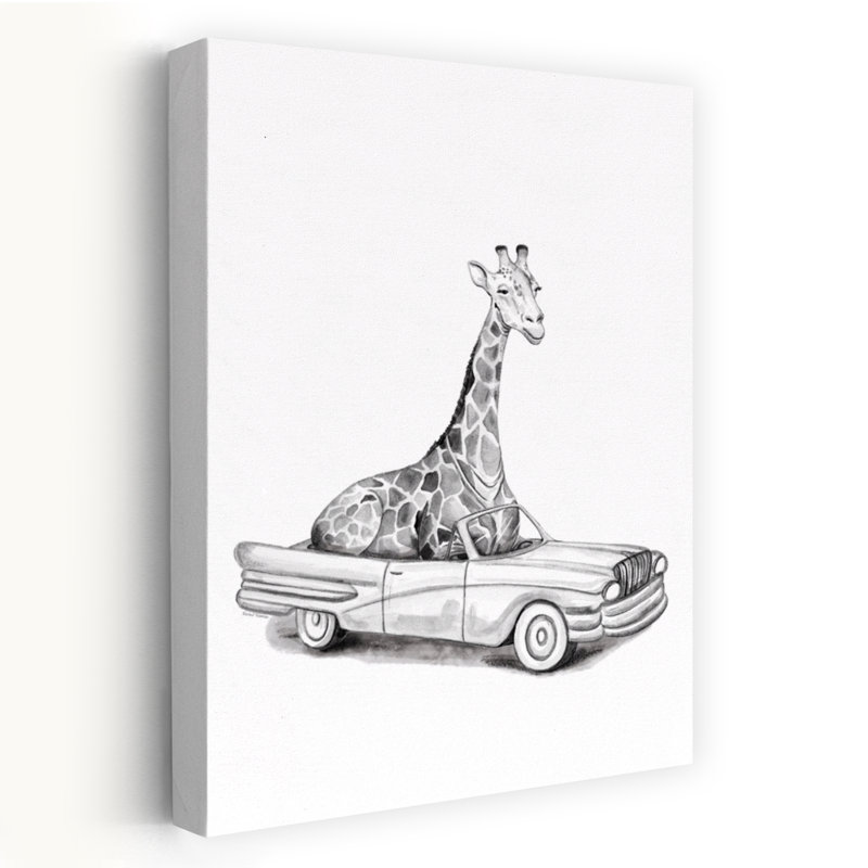 Girafe dans une voiture, H 48 po x l 32 po