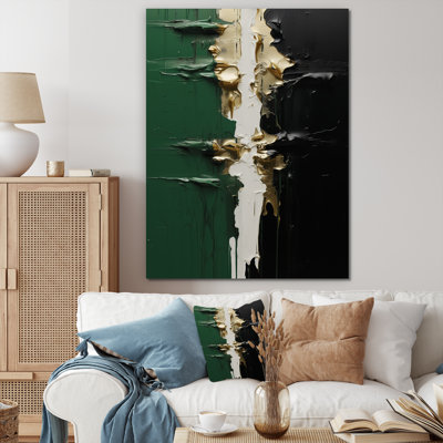 Golden green and black ink merge II - Abstract Painting Wall Art Decor