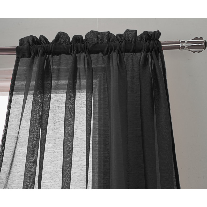 Panneau de rideau transparent simple de couleur unie avec passe-tringle Landose, Noir, l 55 po x L 90 po
