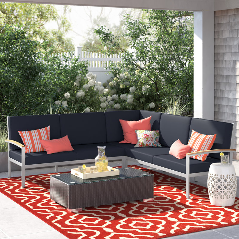 Travira 3-Piece Modular Seating Set, Midnight Blue, Tekwood Natural