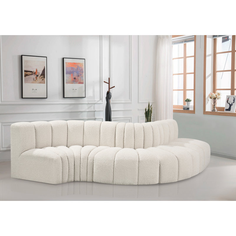 Canapé et méridienne Hiu, Tissu crème bouclé
