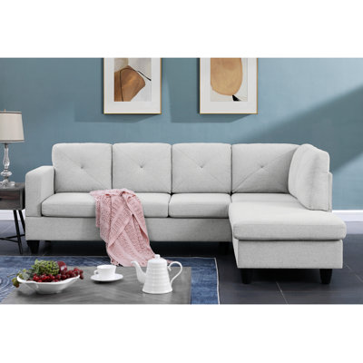 Santiago 96" Light Grey Linen Sectional Sofa With Right Facing Chaise