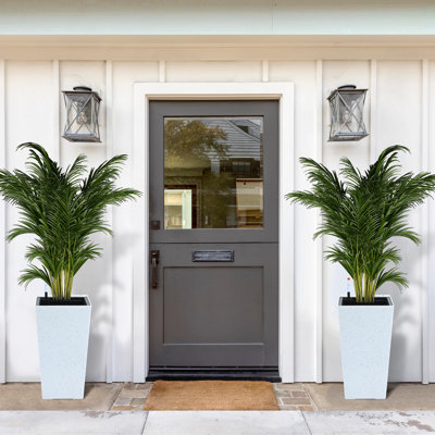 Ensemble de 2 pots à fleurs auto-arrosants, grands pots de plantes rectangulaires avec trous de drainage et moniteur de niveau d'eau, roues et seau intérieur inclus, pots noirs modernes à pois blancs de style pointillé, 22,4 pouces