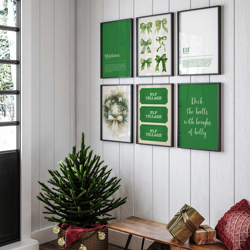 Ensemble de 6 impressions d'art Jingle & Mingle, Blanc opaque, H 21,5 po x l 105 po