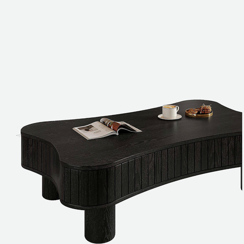 Table basse à plateau relevable avec rangement à panneau cannelé, Noir
