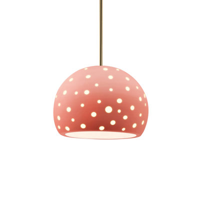 Luminaire suspendu sphère 1 lumière perforée - Rosé brillant - Laiton antique - l 10 po x H 7,75 po - Ampoule remplaçable - Tige rigide