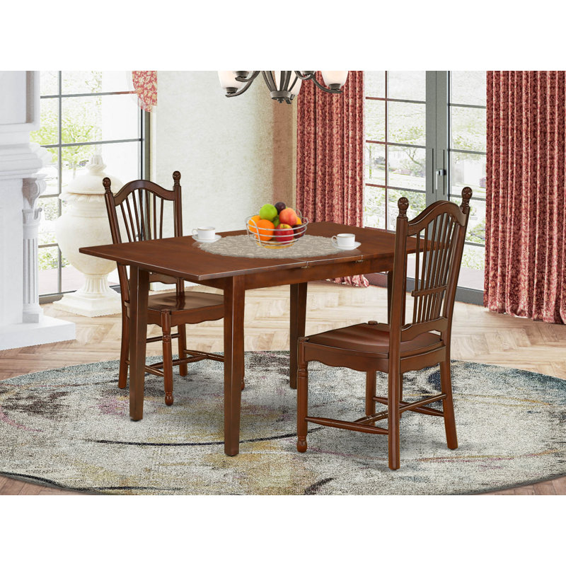 Ensemble de table de cuisine 3 pièces pour petits espaces comprenant une table de salle à manger rectangulaire avec rallonge papillon et 2 chaises de salle à manger, acajou