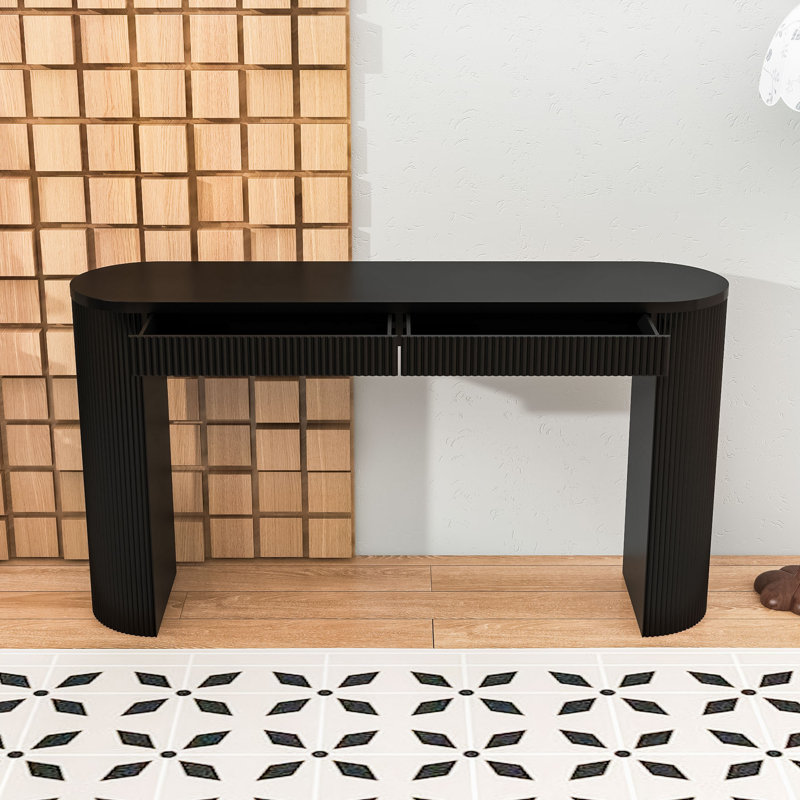 Console avec grand plateau et deux tiroirs, Noir