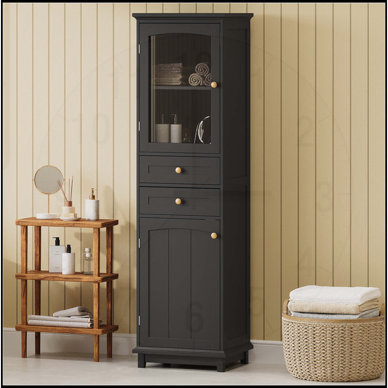 Grand meuble-lavabo contemporain avec portes en verre et grand rangement, alliant élégance moderne et efficacité de l'espace.