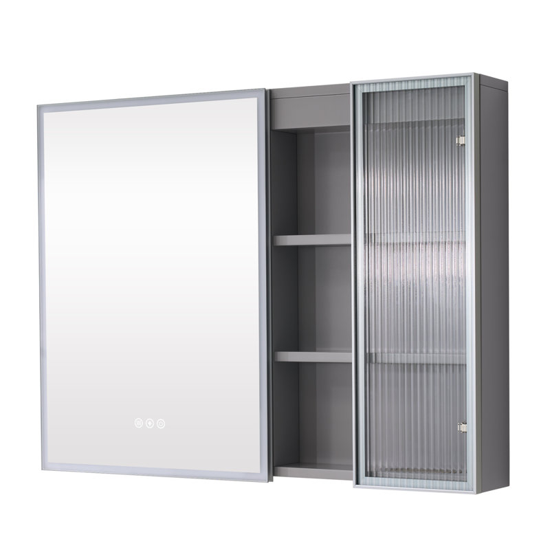 Armoire à pharmacie à fixation en surface 28 po avec miroir et tablettes, gris, H 28 po x l 36 po x P 5,90 po