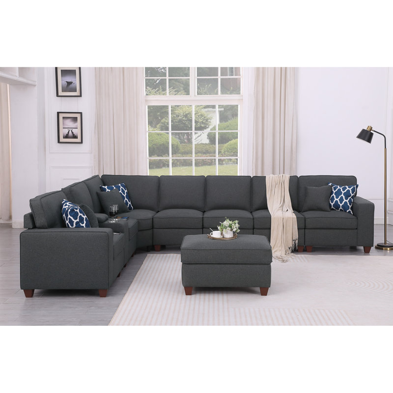 Sectional Sofa With Ottoman, Dark Gray