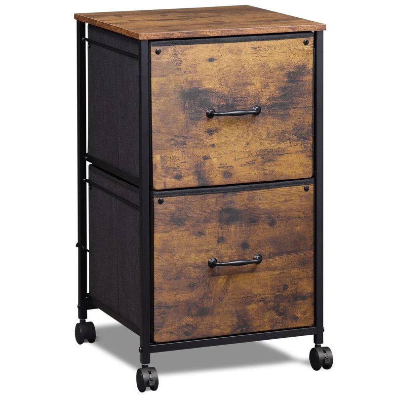 Kahira 2 Drawer Mobile File Cabinet, Wood Top Home Office Filing Cabinets, Printer Cabinet Fits Letter Files