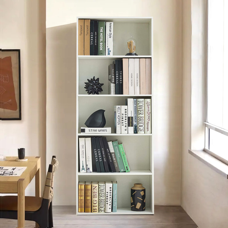 Bibliothèque ouverte 5 niveaux, (5 Shelves) 60"H x 21.65"W x 9.25"D, Blanc