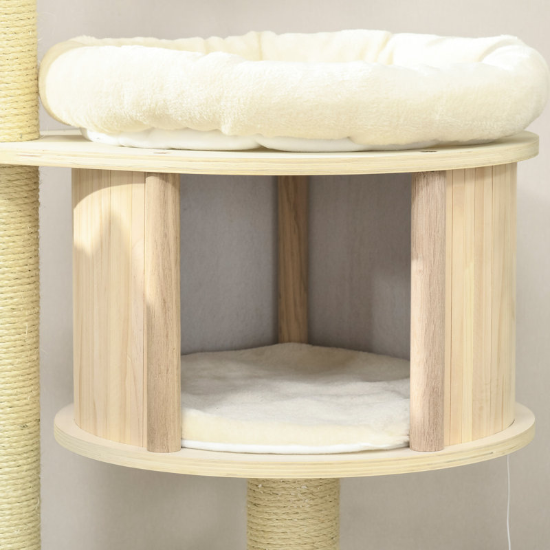 Aire de jeu attrayante pour chat à 3 niveaux, poteaux à griffer, coussins moelleux et aires de jeux. Stable pour chats jusqu'à 9 livres, arbre amusant, coffre-fort sous les livres, amusement