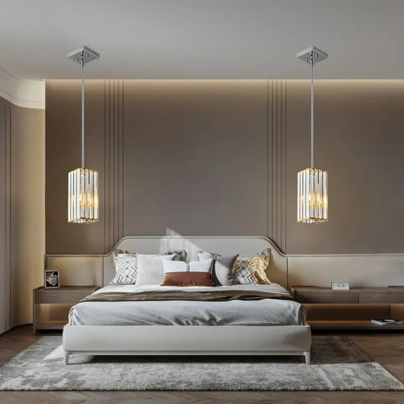 Ensemble de 3 luminaires suspendus modernes en cristal chromé - lustres rectangulaires réglables avec base E26
