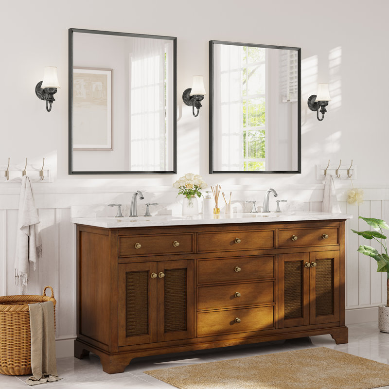 Bathroom Vanity Mirror with Tempered Glass and Aluminum Frame, 30" x 36", Brushed Black