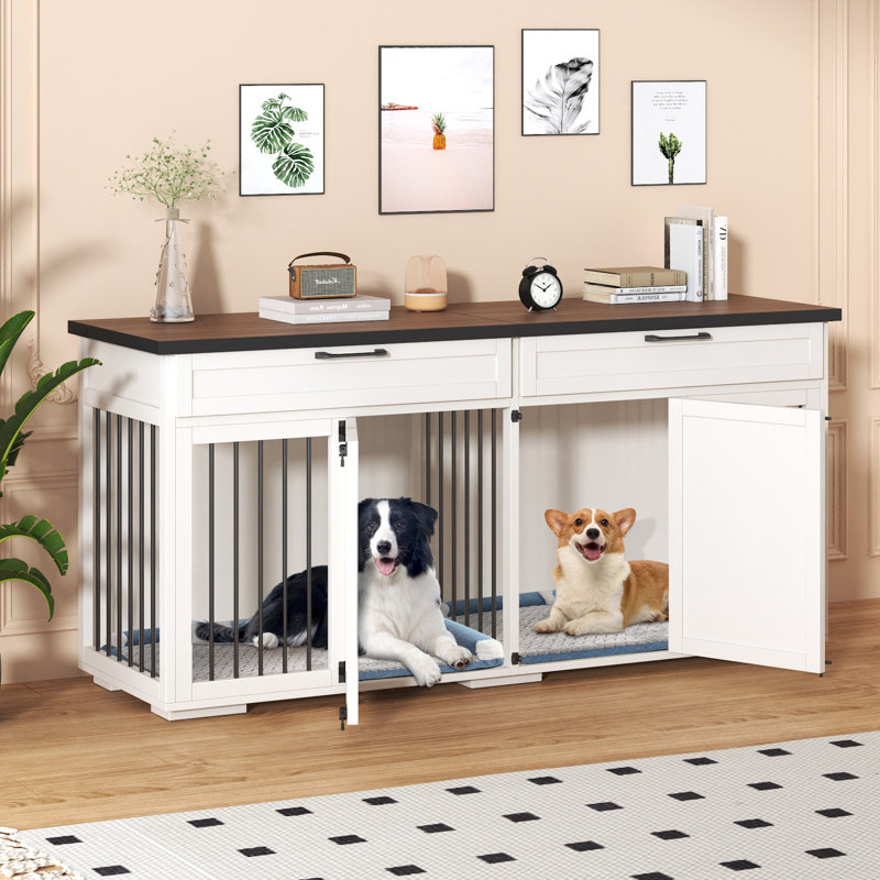 Meuble double pour cage de chien