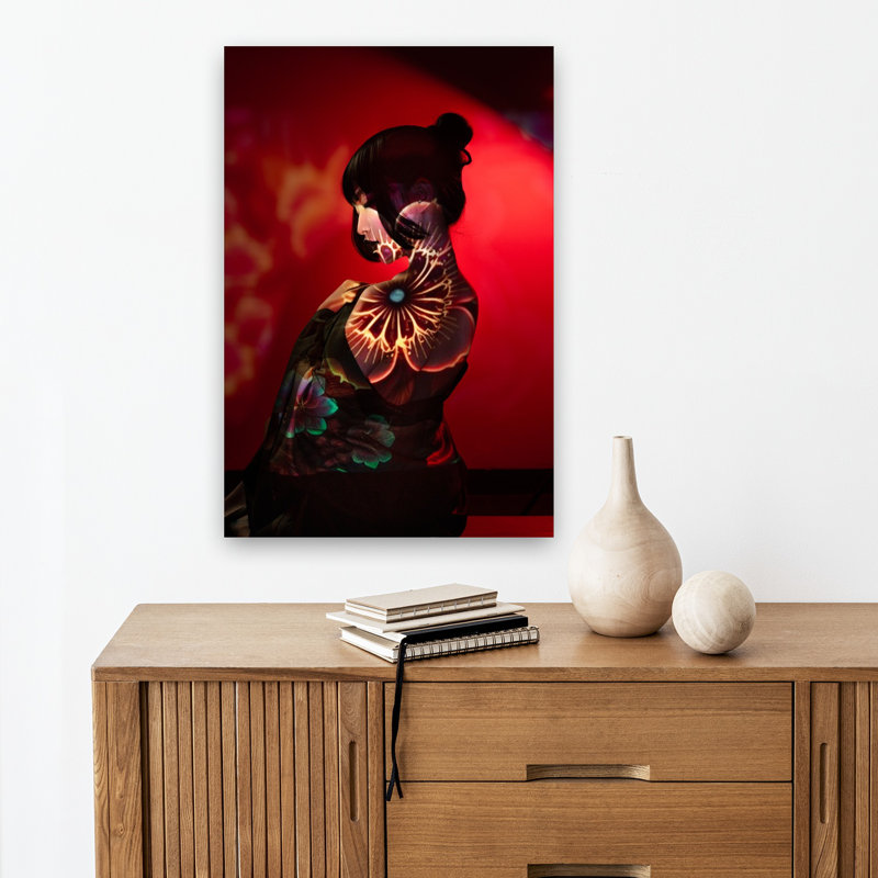 Kimono, femme, coloré, élégant, éthéré, portrait, art mural, H 18 po x l 12 po