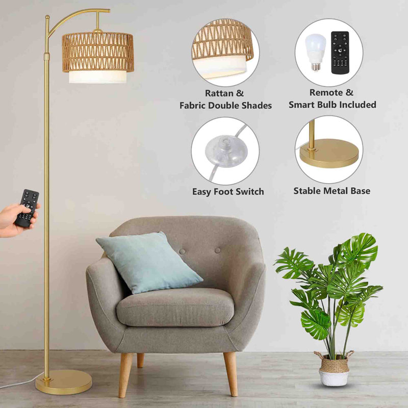 165cm Arched Floor Lamp, Gold