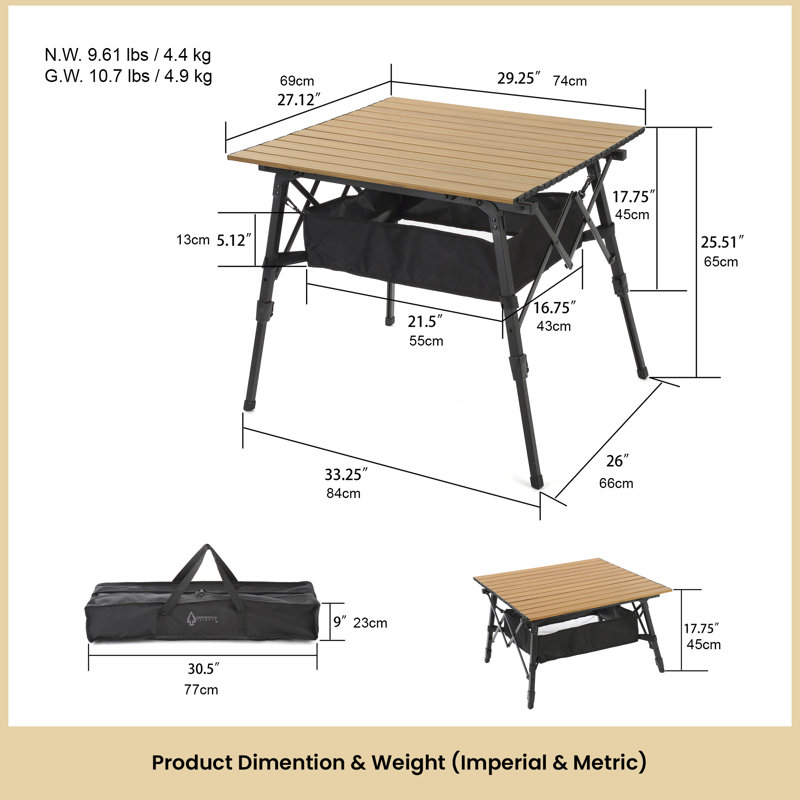 Table de camping 39 po, Beige