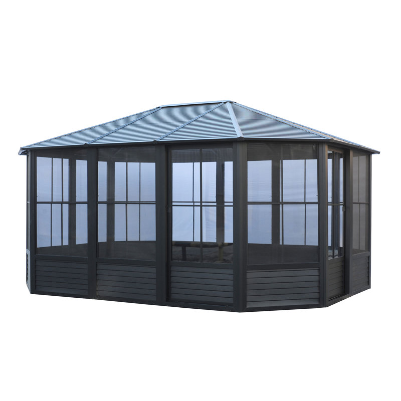 Gazebo Penguin Florence Solarium 12 Ft x 15 Ft Metal Roof In Black, 15 Ft W x 12 Ft. D, Black, Black