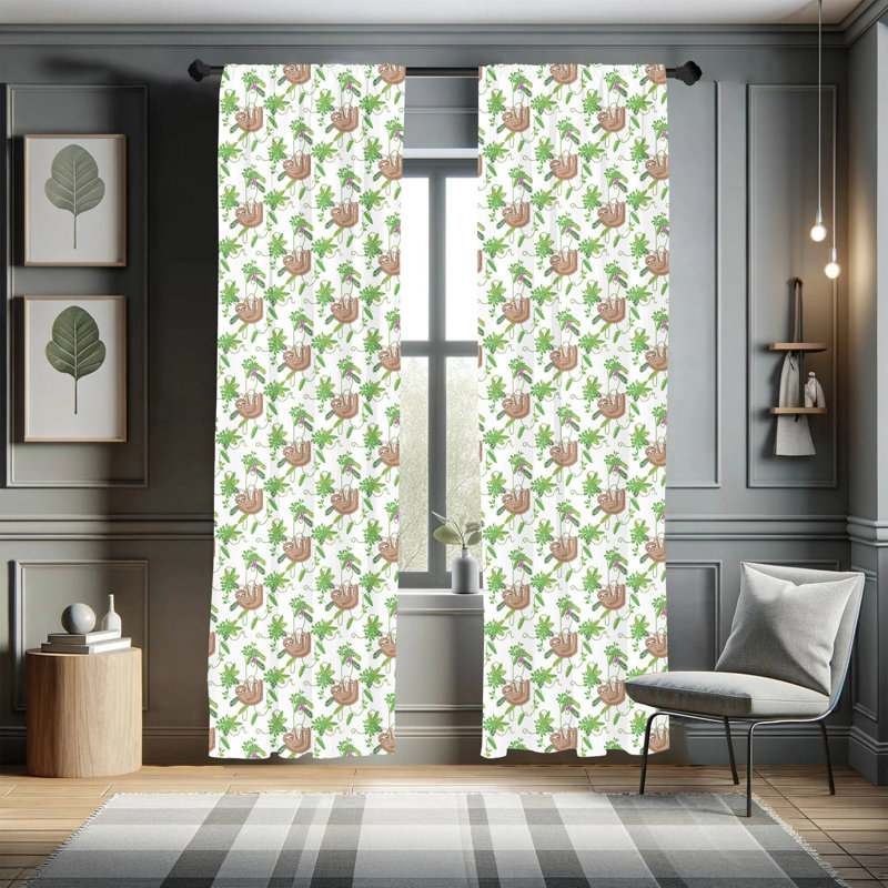 Funny Sloth Semi-Sheer Rod Pocket Curtain Panels, 28" x 95"
