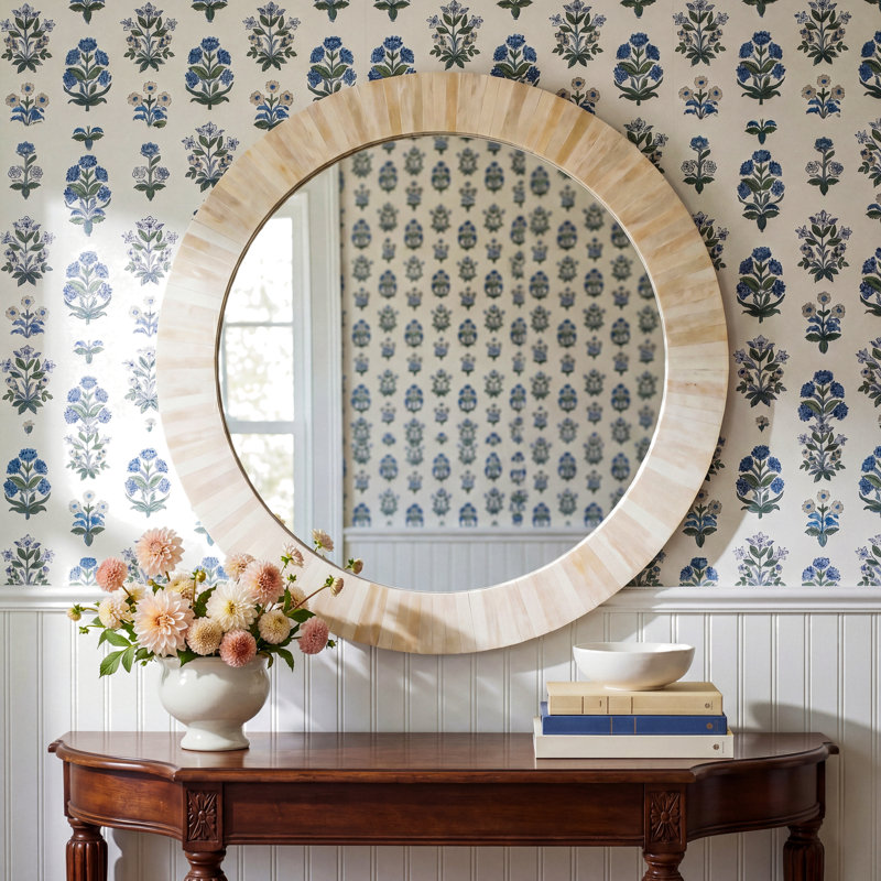 Ceri Round Bone Wall Mirror, Round