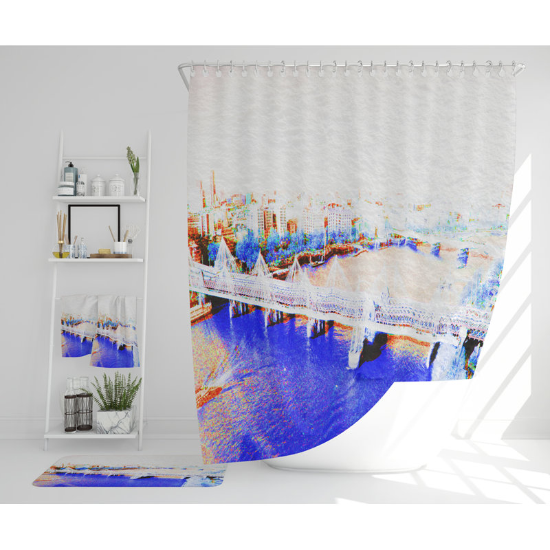 Neaven Polyester Shower Curtain Set, Blue