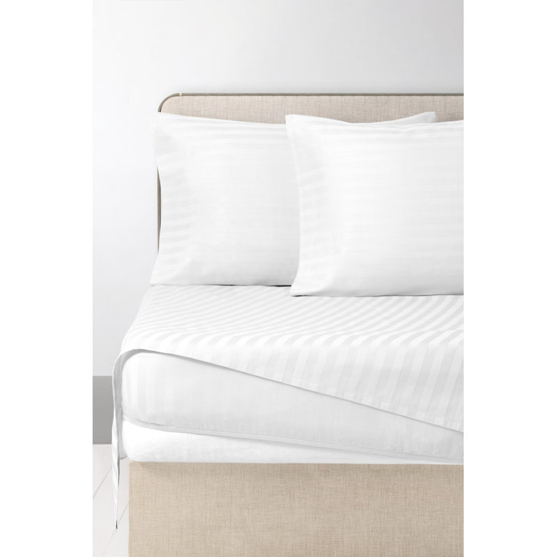 Satin Stripe 4 Piece Sateen Guest Room Sheet Set Case Pack, Queen, White
