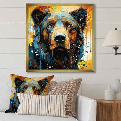 Portrait d'ours bleu et jaune - impressions encadrées d'ours
