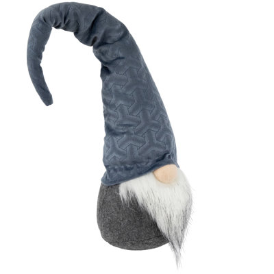 Gnome de Noël debout avec un chapeau à motif - 18 po - Bleu