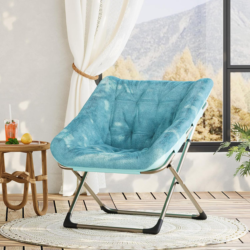 Foldable Lounge Chair for Adults, Steel Frame Soft Synthetic Fur Chair No Assembly Required, for Living Room Bedroom Apartm