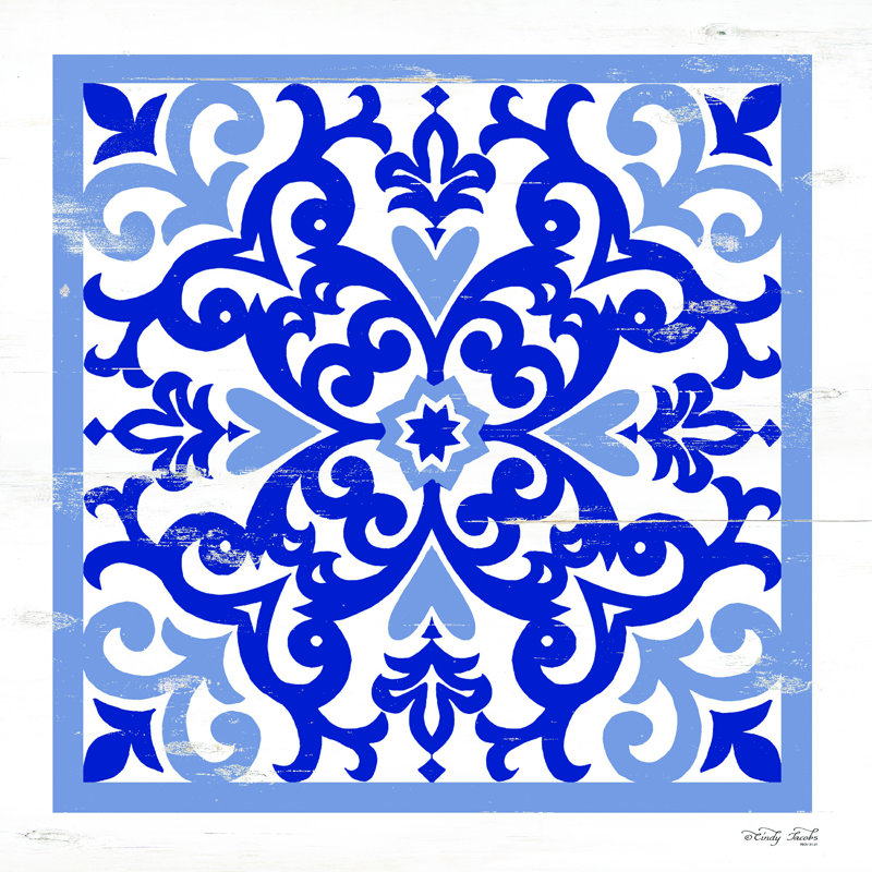 «Blue Tile» par Cindy Jacobs - impression, H 12 po x l 12 po, Toile tendue
