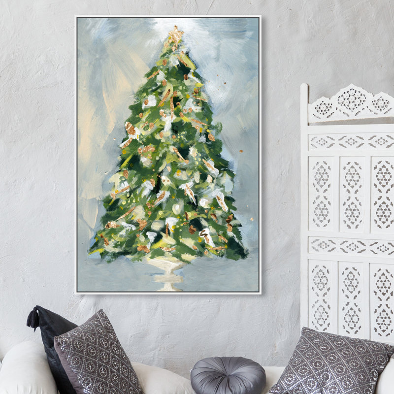 «Christmas Tree 3», peinture sur toile, H 45 po x l 30 po x P 2 po, Flotteur blanc