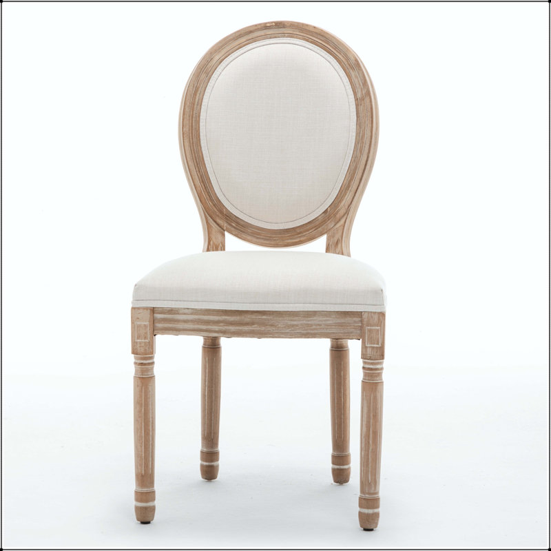 Ensemble de 2 chaises de salle à manger en bois massif Farmhouse avec siège en lin rembourré, Beige