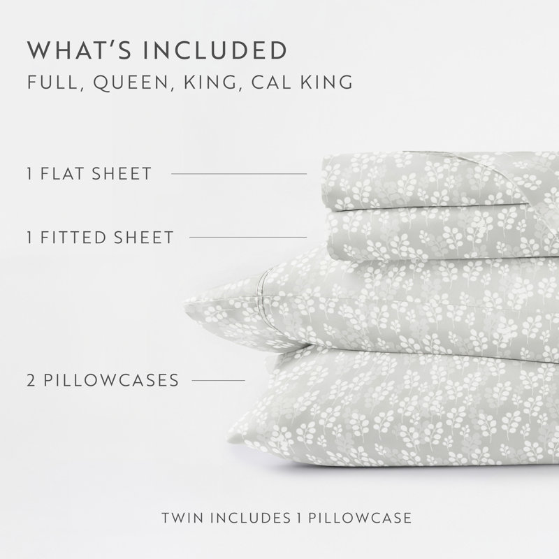 Floral Wheatfield Microfiber Sheet Set, Gray, King