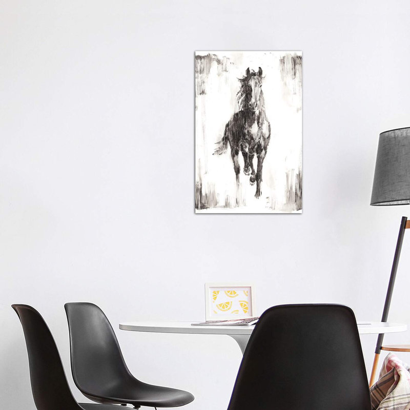 «Rustic Black Stallion I» par Ethan Harper - reproduction imprimée, Toile tendue, H 26 po x l 40 po x 1,5 po