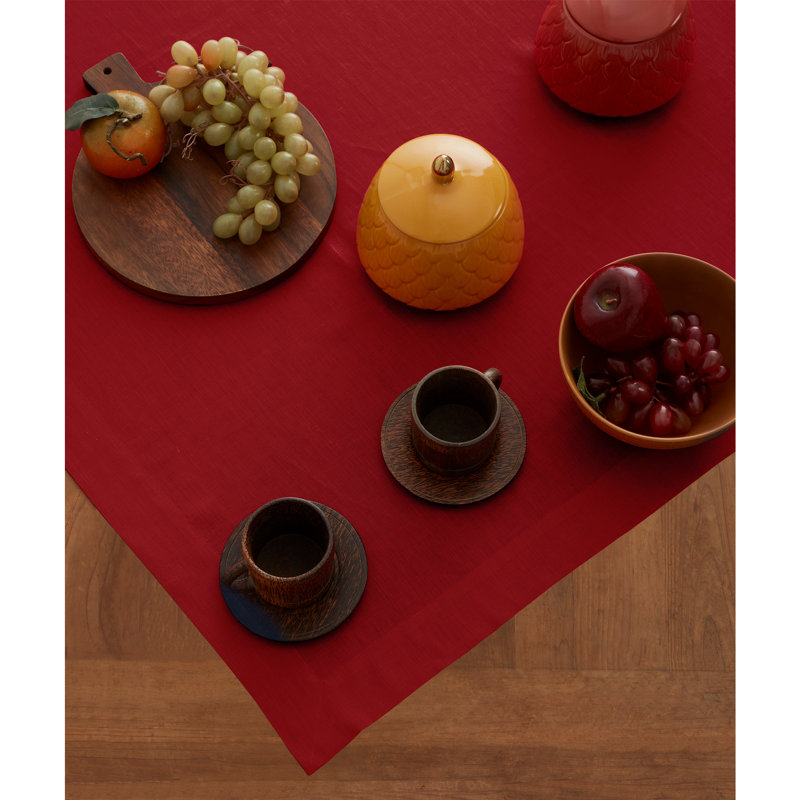 Fete - 100% Pure Linen Table Throw, Red, Solid Color