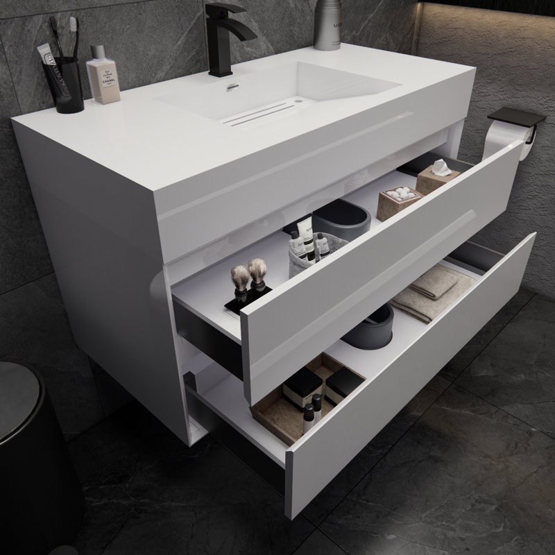 Meuble-lavabo mural simple 42 po Albizu, Blanc