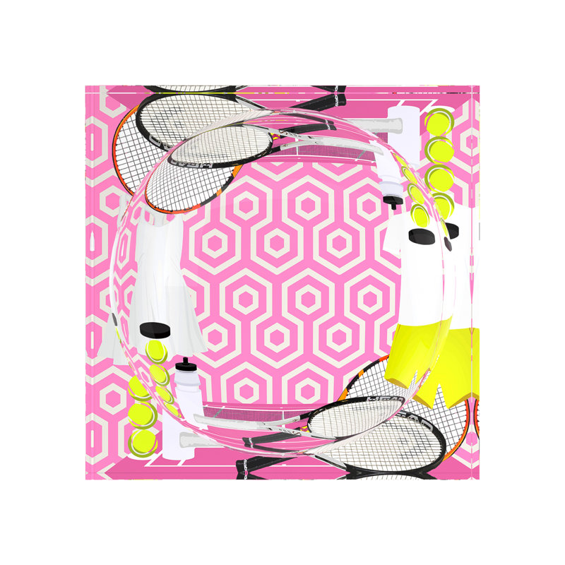 Square Abstract Decorative Tray, 6"W x 6"D x 2"H, Pink White
