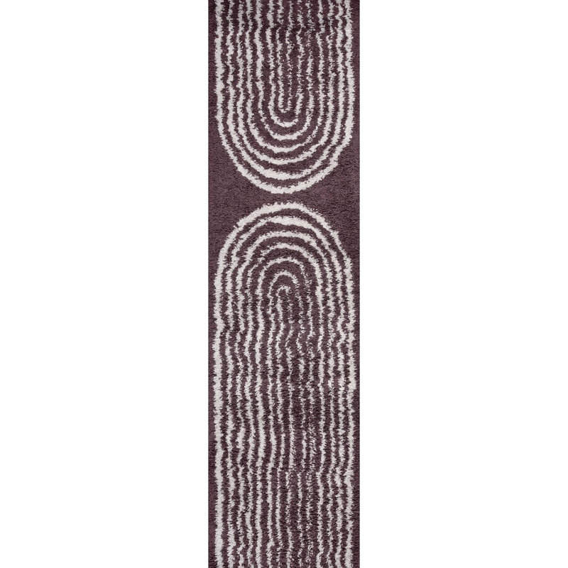 Moodi Modern Shaggy Area Rug Abstract Line Design, Runner 80 x 300 cm, Purple 