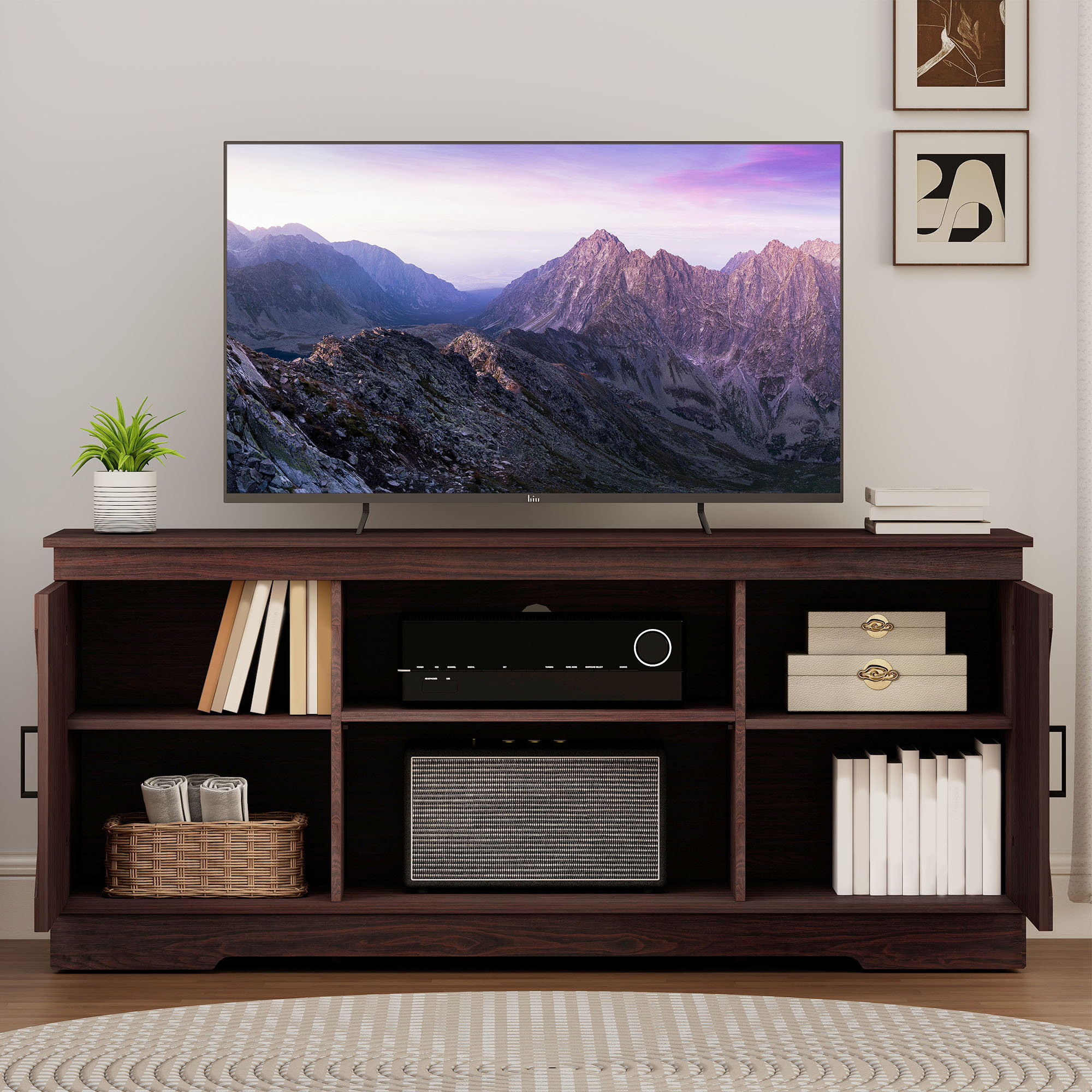Gracie Oaks Lmar Farm House TV Stand with 2 Cabinets for TVs up to 65 ...