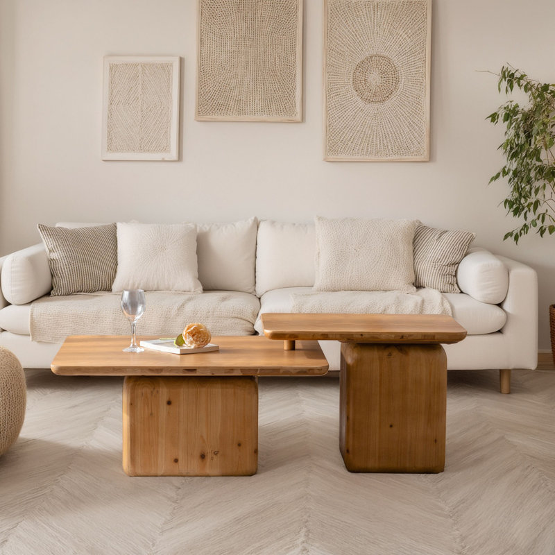 Ensemble de tables basses style rétro, Naturel