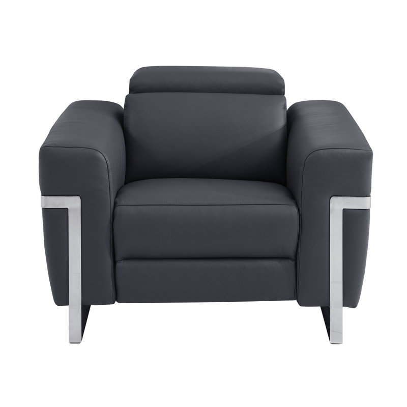 Global United Top Grain Italian Leather Chair With Power Recliner, Dark Gray