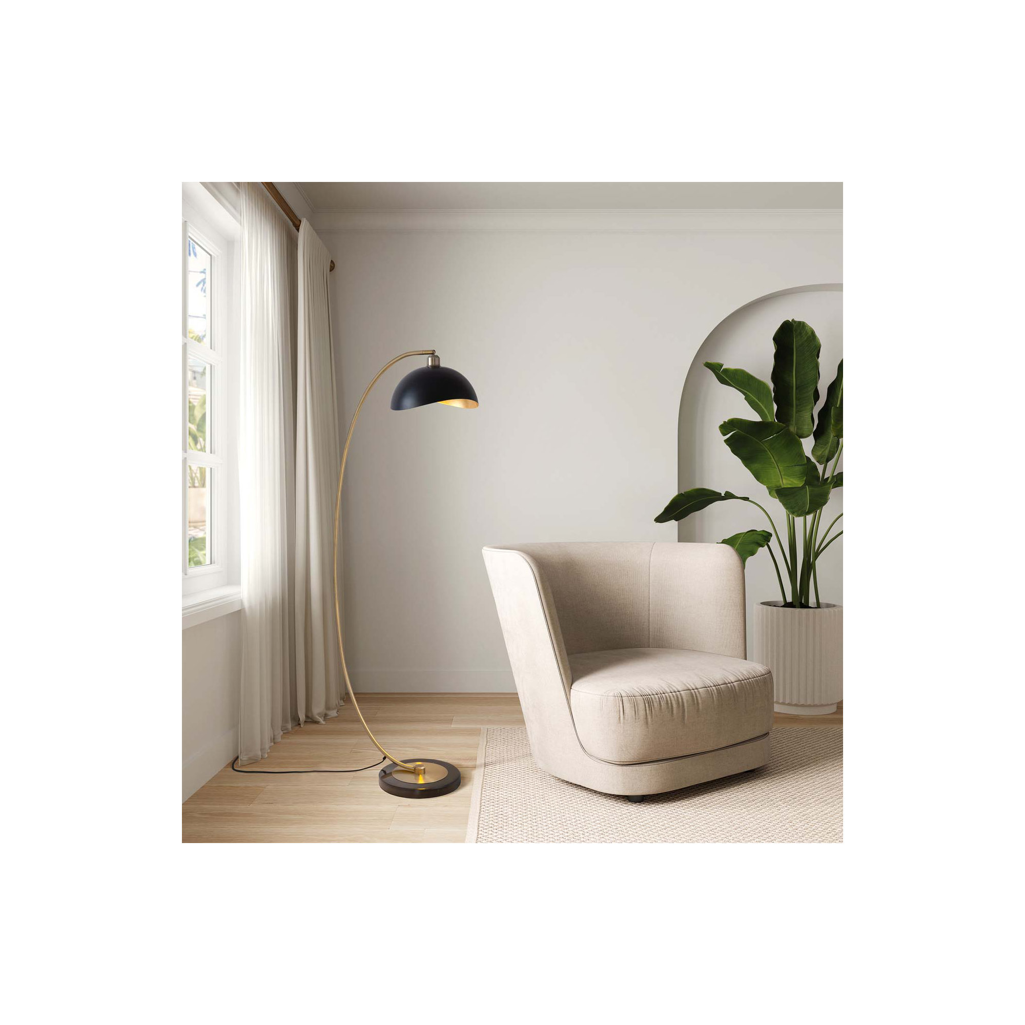 Luna Bella 60" Arched Floor Lamp, Black, Weather Brass