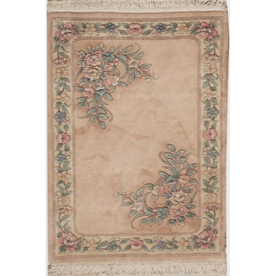 Wool Floral Area Rug in Brown