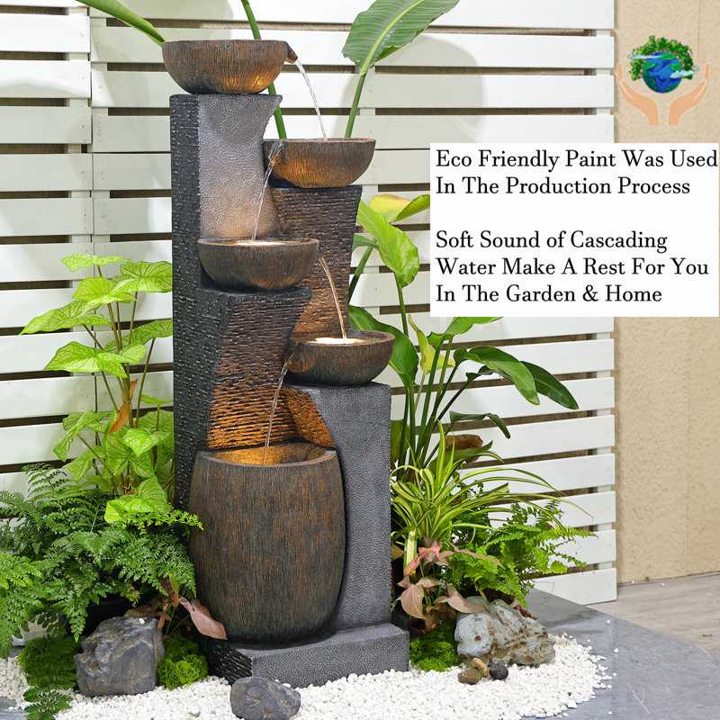 Friedrika Hand Crafted Weather Resistant Floor Fountain with Light