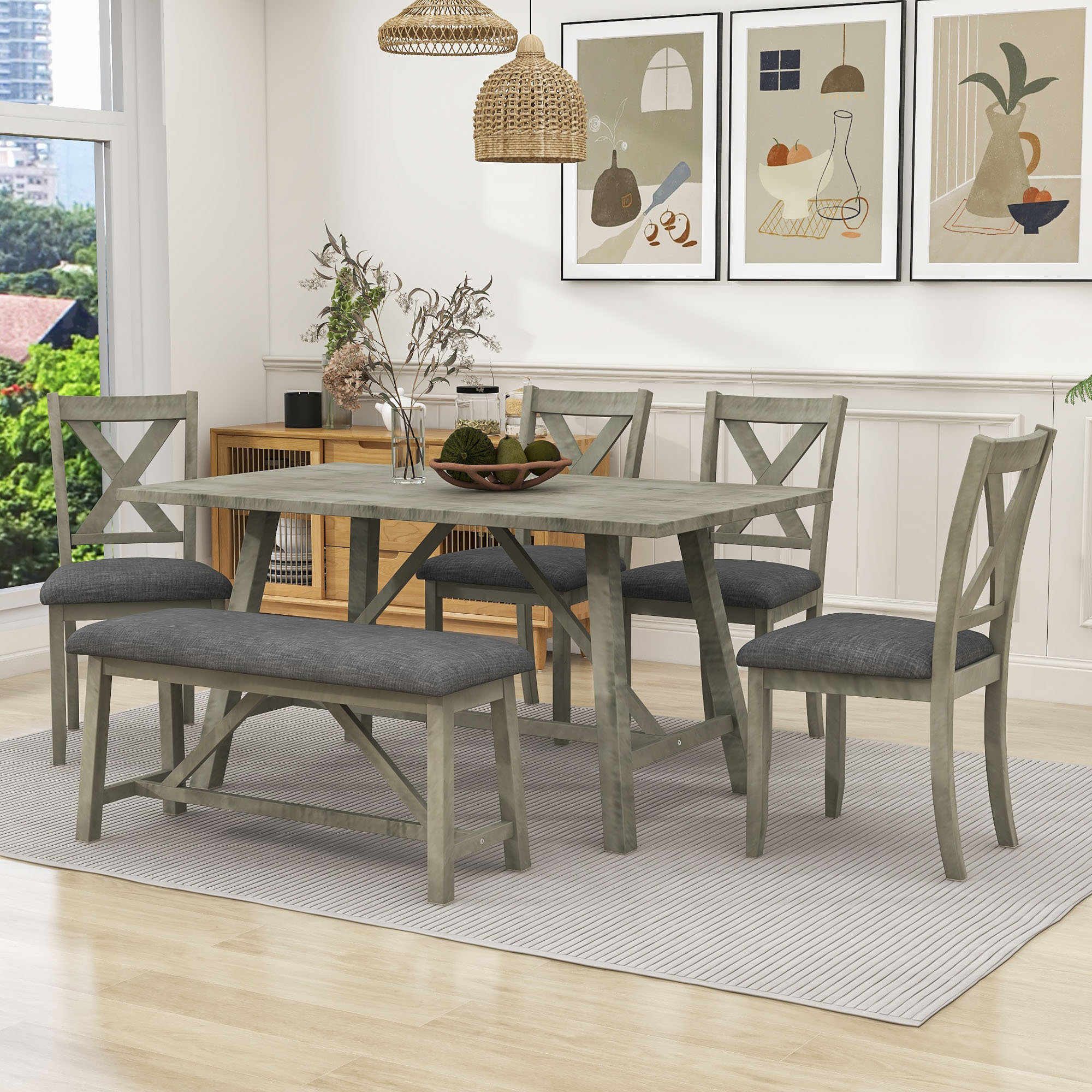 Rosalind Wheeler Valesca 6 - Piece Trestle Dining Table Set with ...