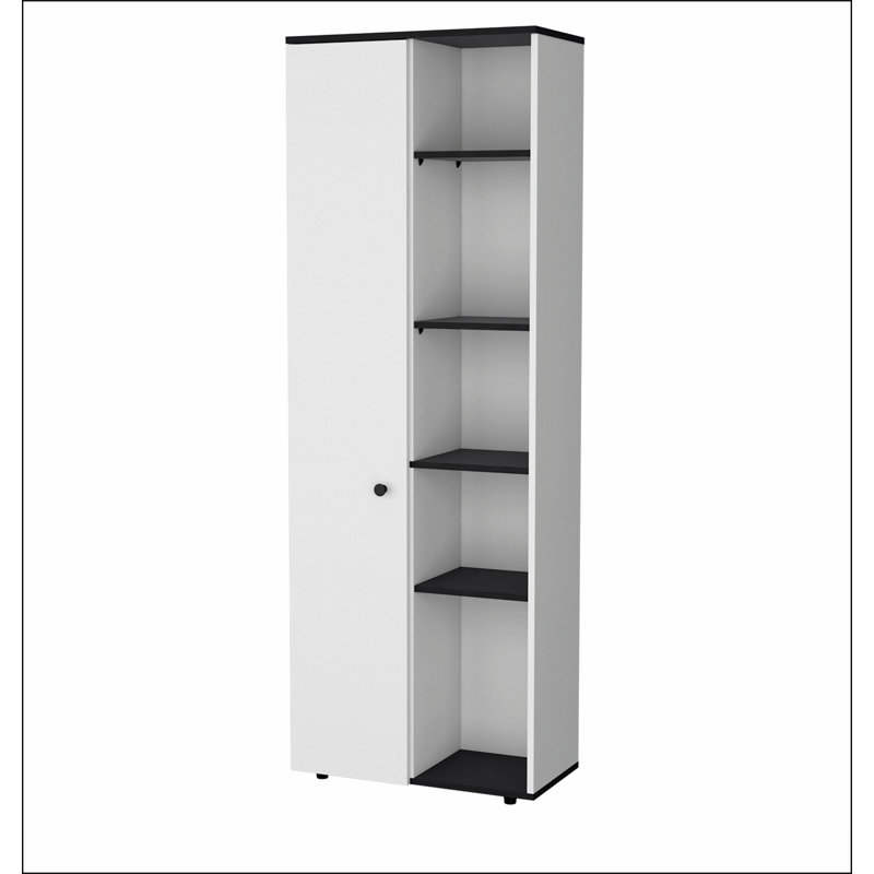 White and Black 1-Door Multistorage Kitchen Pantry, White/Black