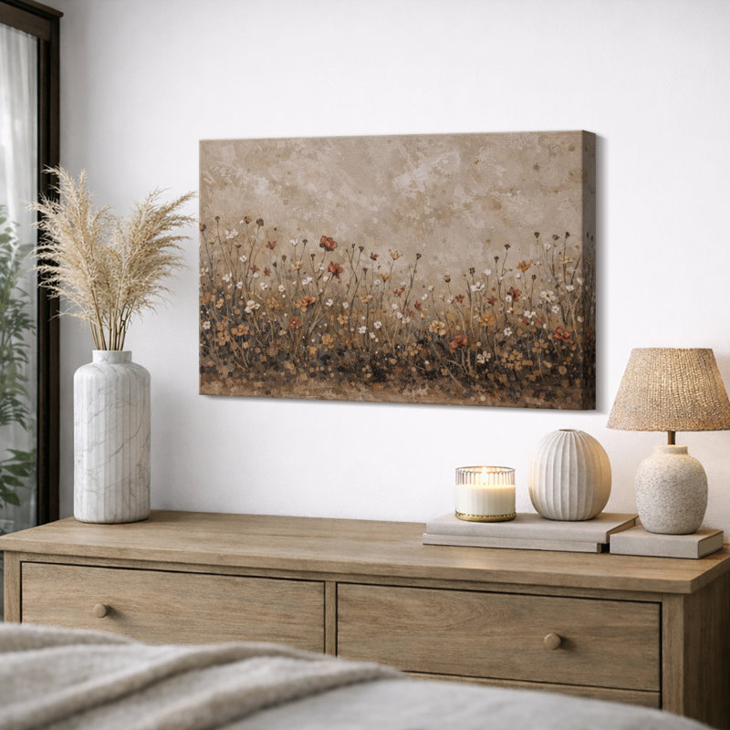 Autumn Wildflower Meadow Artwork, Living Room Pictures, Framed Canvas Giclee Print Wall Art, 36" H x 24" W, Wrapped Canvas